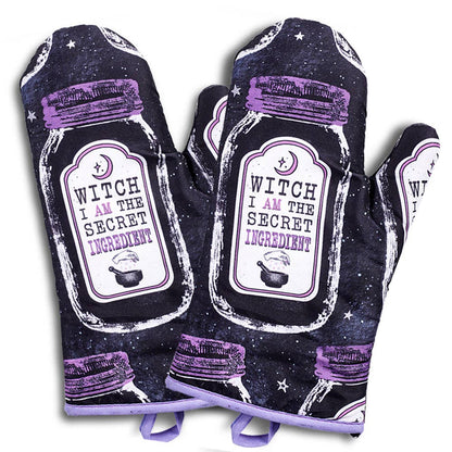 Set of 2 "Witch, I AM The Secret Ingredient" Oven Mitt | Oven Gloves Set