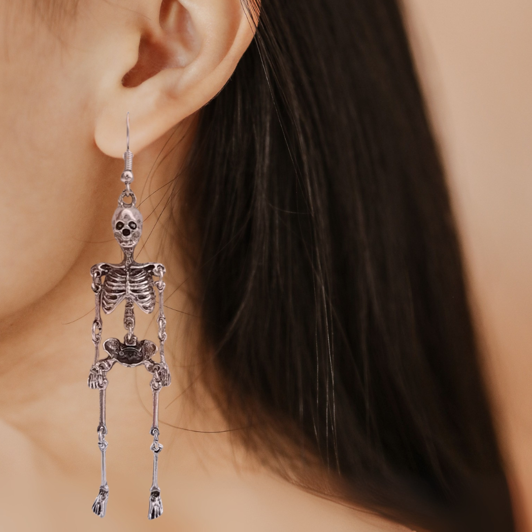 Skeleton Dangle Earrings in Silver