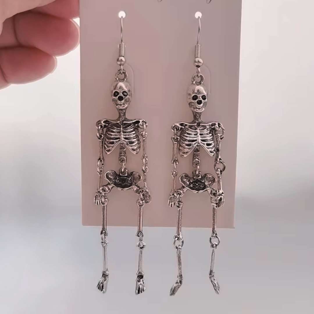Skeleton Dangle Earrings in Silver