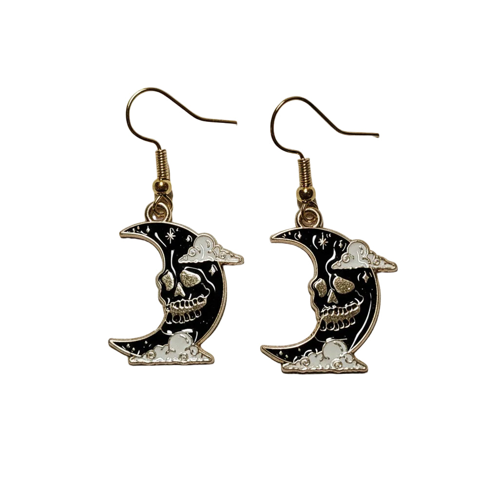 Skull Moon Gold Enamel Earrings