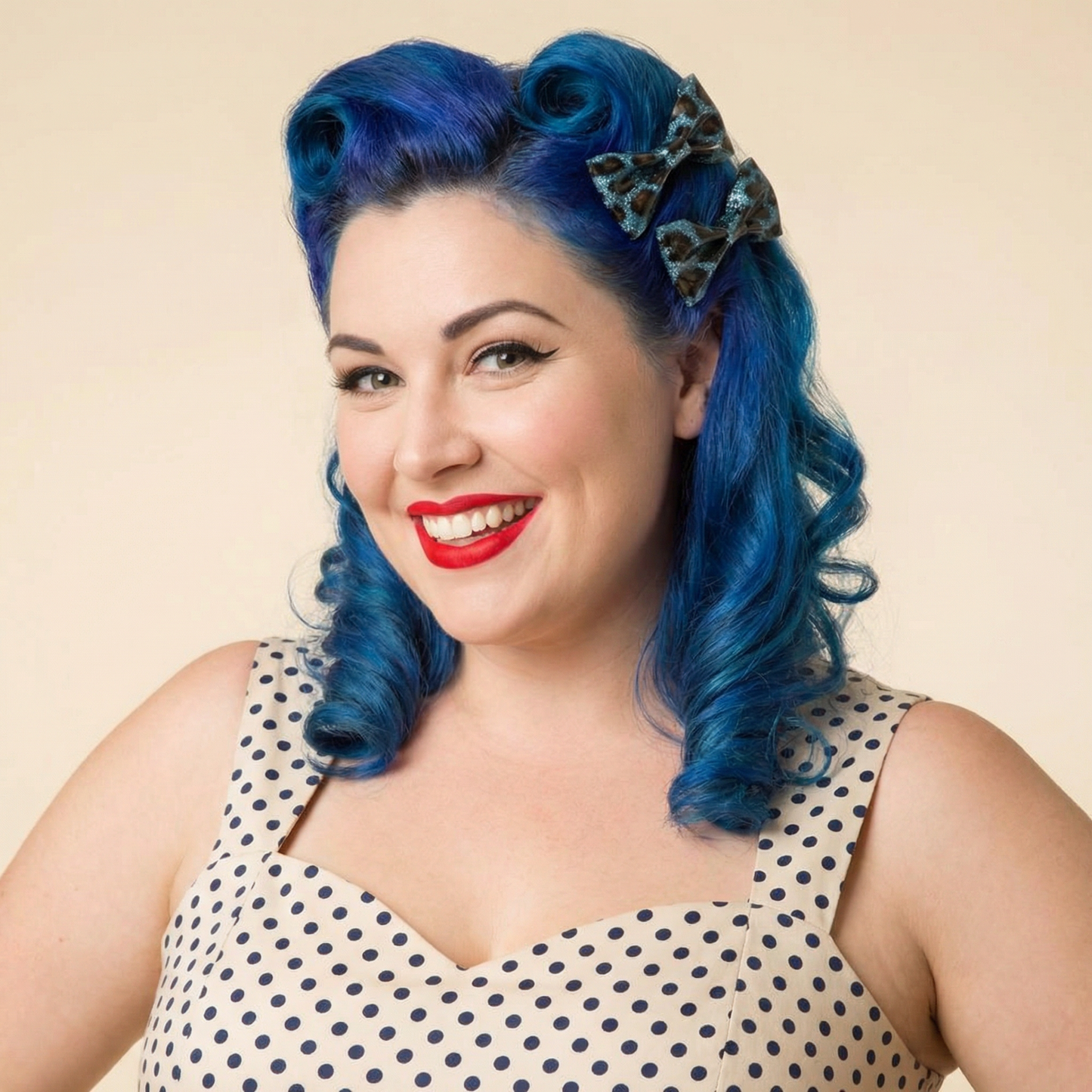 Sourpuss Blue Leopard Glitter Hair Bows Set of 2 | Rockabilly Hair Accessories