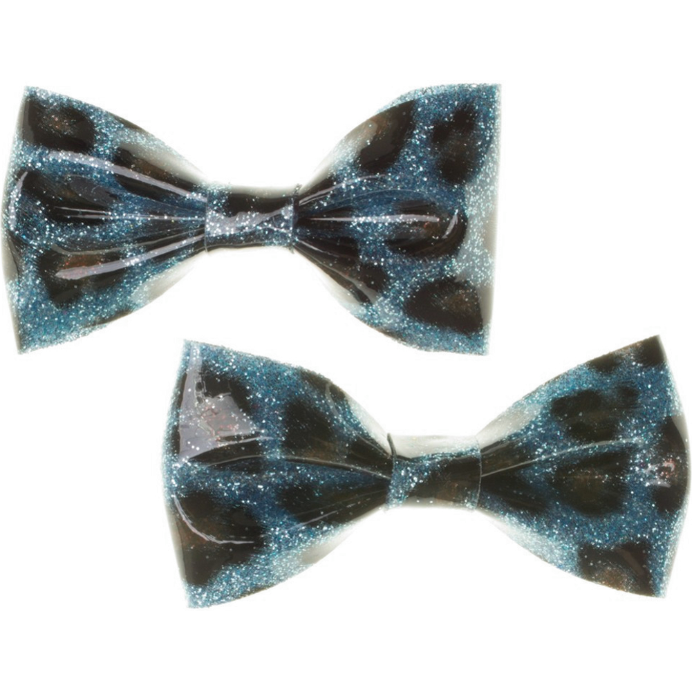 Sourpuss Blue Leopard Glitter Hair Bows Set of 2 | Rockabilly Hair Accessories