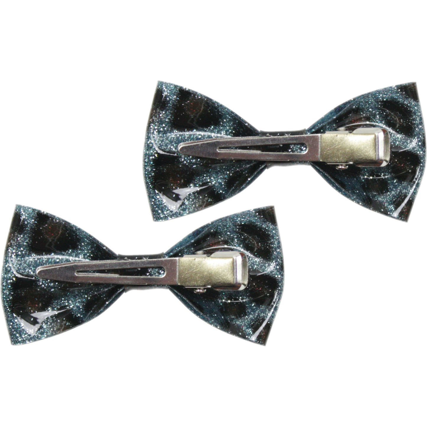 Sourpuss Blue Leopard Glitter Hair Bows Set of 2 | Rockabilly Hair Accessories