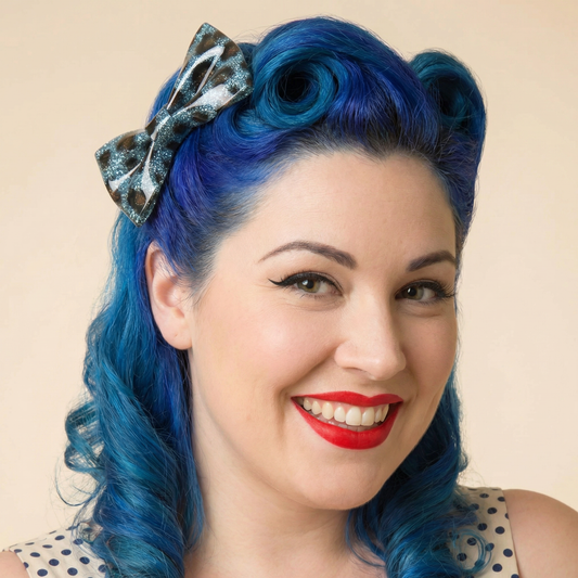 Sourpuss Blue Leopard Glitter Hair Bows Set of 2 | Rockabilly Hair Accessories