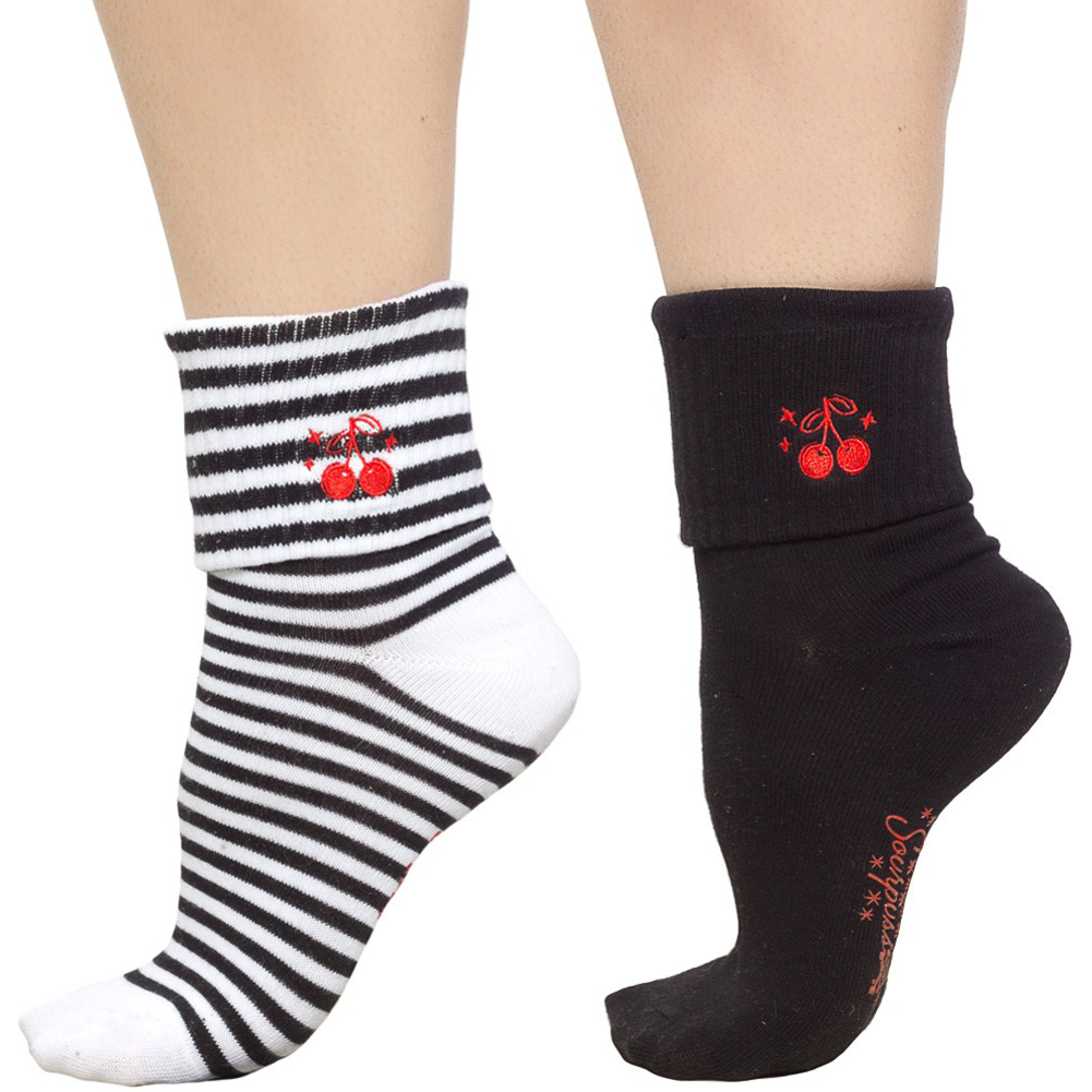 Sourpuss Cherries Socks in Set of Two | Cherry Socks Size 5-10
