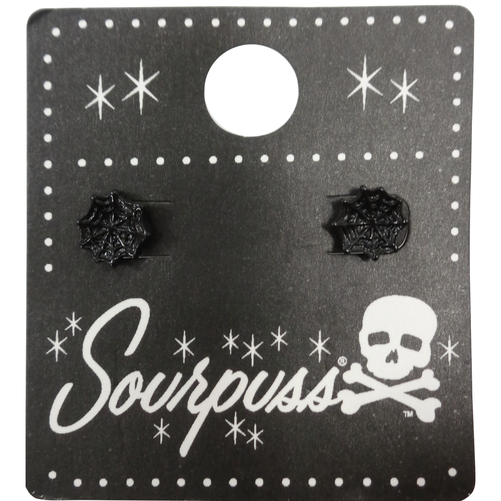 Sourpuss Earrings | Black Spider Web Studs
