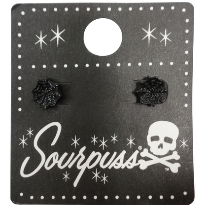 Sourpuss Earrings | Black Spider Web Studs
