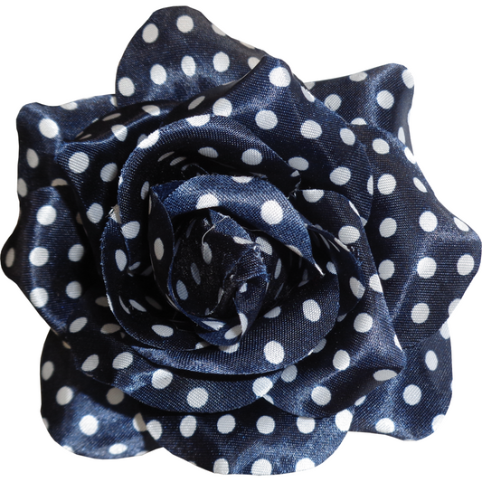 Sourpuss Navy Blue White Polka Dot Rose Hair Clip
