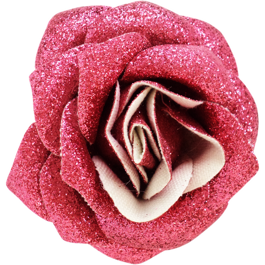 Sourpuss Pink Glittery Rose Hair Clip