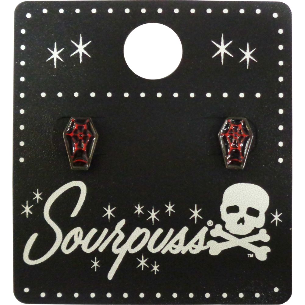 Sourpuss Red & Black Coffin Earrings