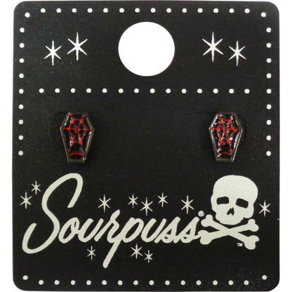 Sourpuss Red & Black Coffin Earrings