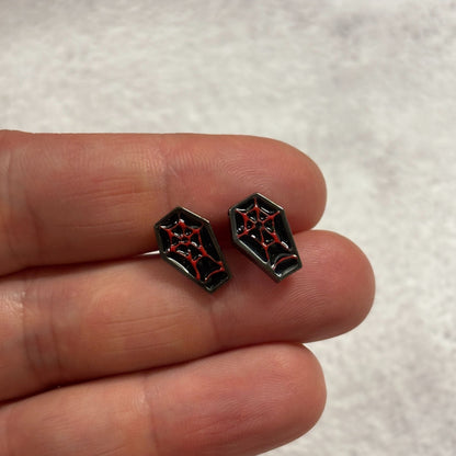 Sourpuss Red & Black Coffin Earrings