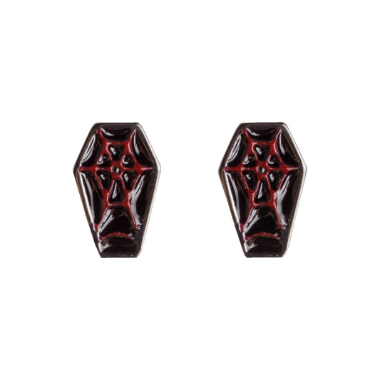 Sourpuss Red & Black Coffin Earrings