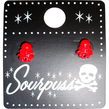 Sourpuss Red Octopus Earrings