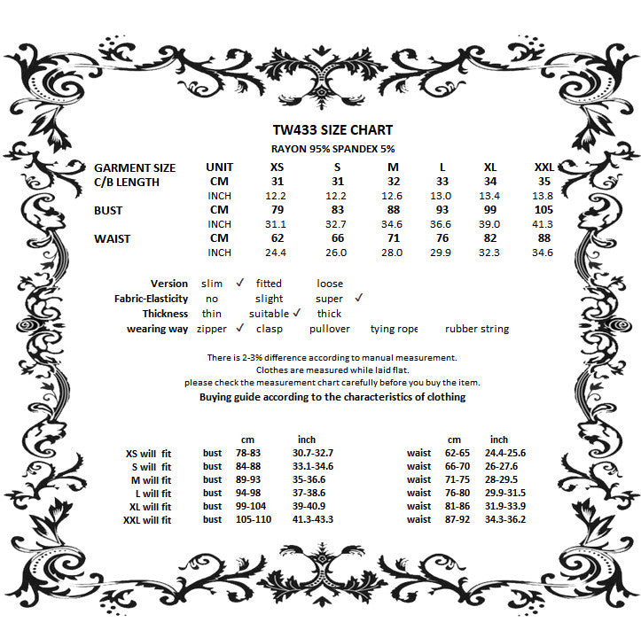 Violet Static Zip-Front Tank size chart