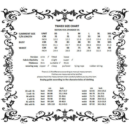 Violet Static Zip-Front Tank size chart