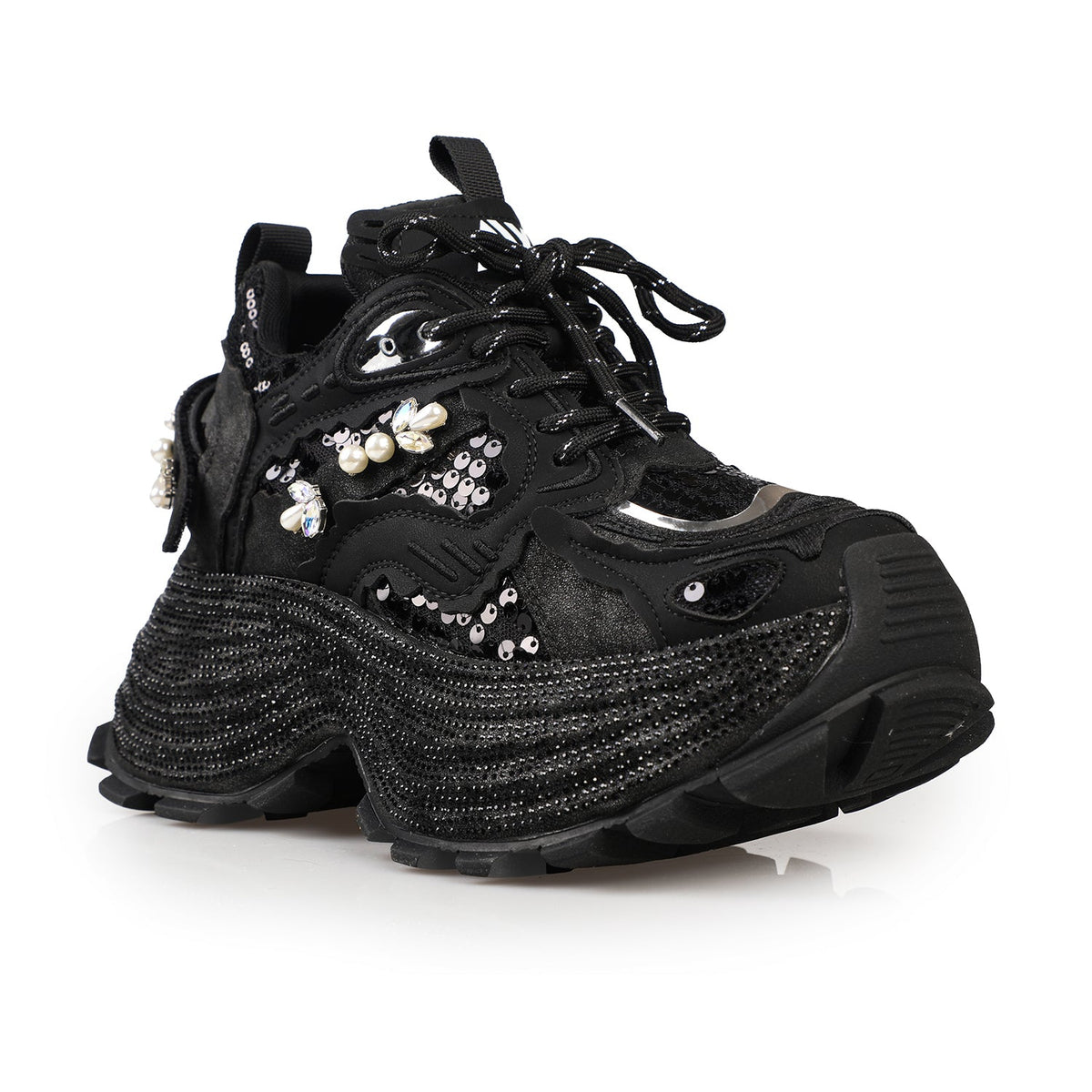 Midnight Swarm Rhinestone Platform Sneakers