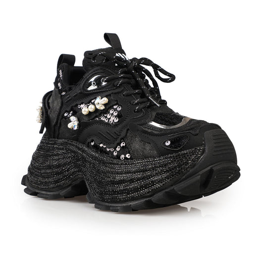 Midnight Swarm Rhinestone Platform Sneakers