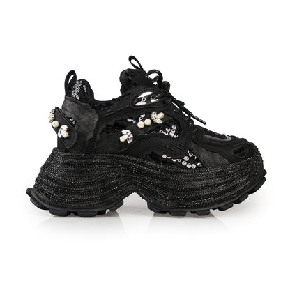Midnight Swarm Rhinestone Platform Sneakers