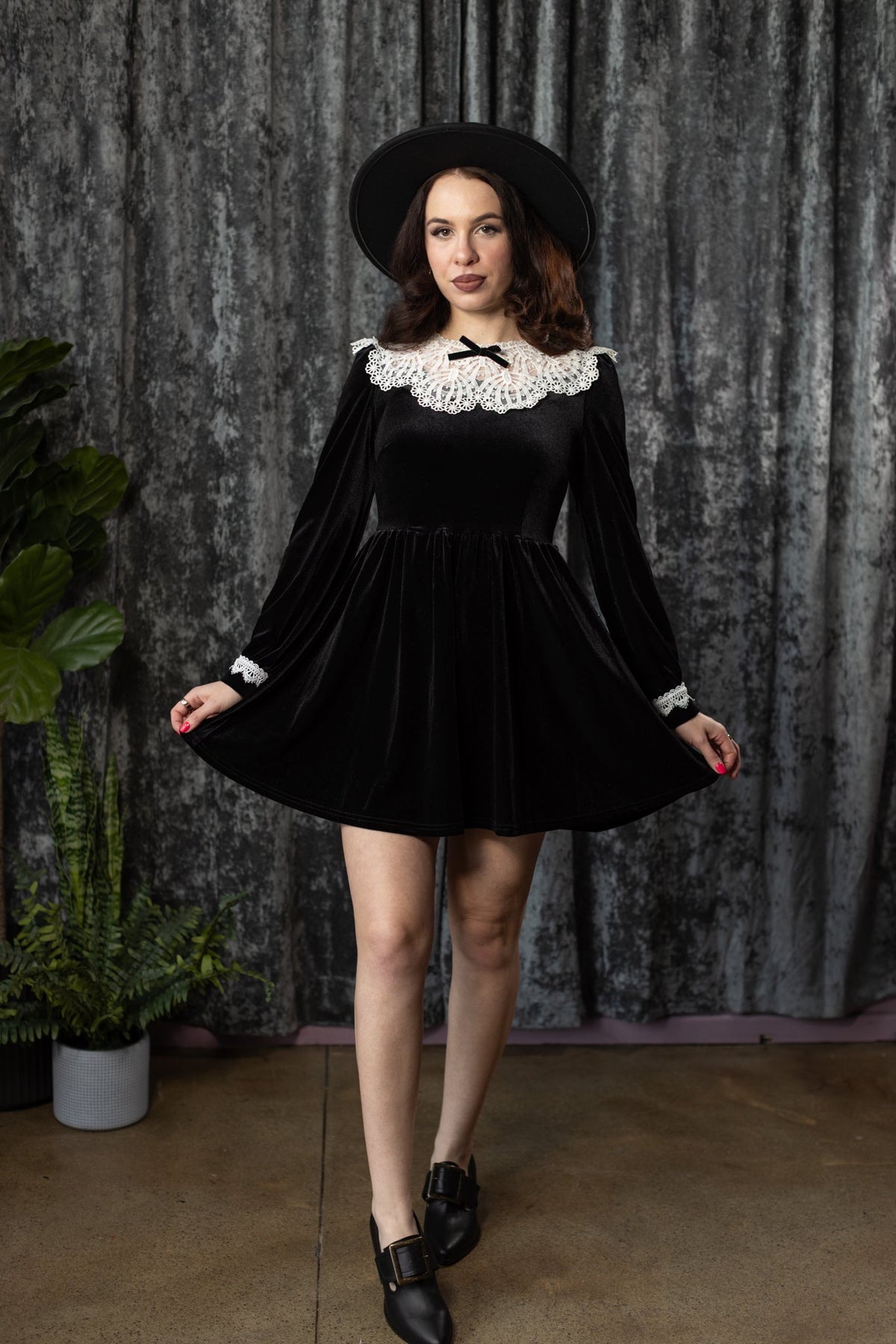 Elora Velvet Lace Collar Mini Dress