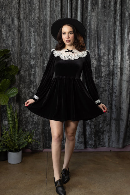 Elora Velvet Lace Collar Mini Dress