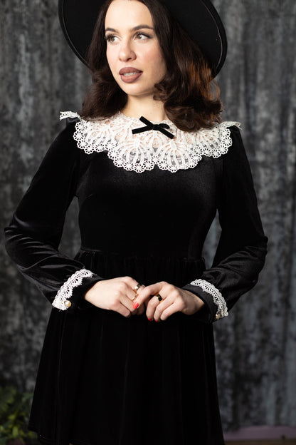 Elora Velvet Lace Collar Mini Dress