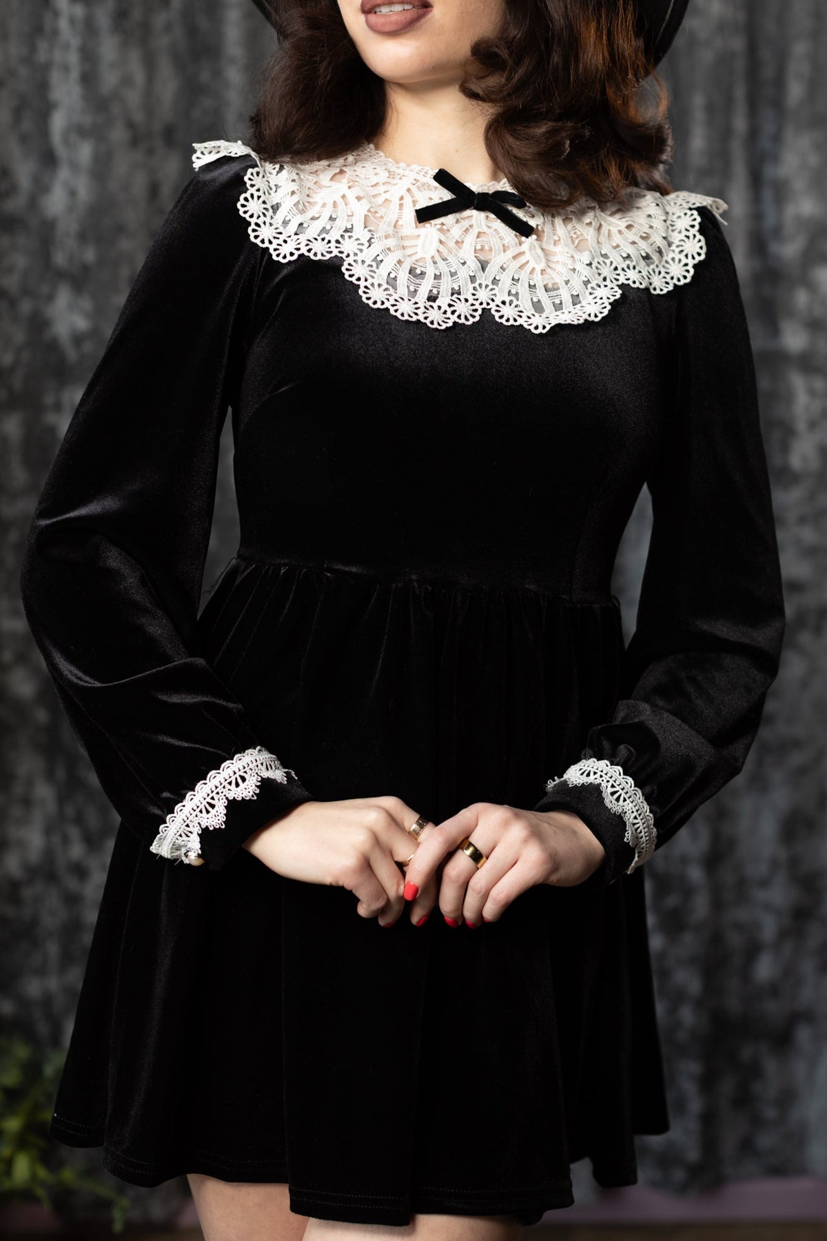 Elora Velvet Lace Collar Mini Dress