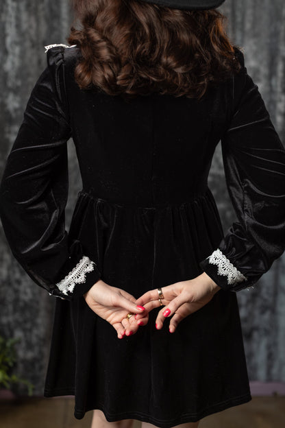 Elora Velvet Lace Collar Mini Dress