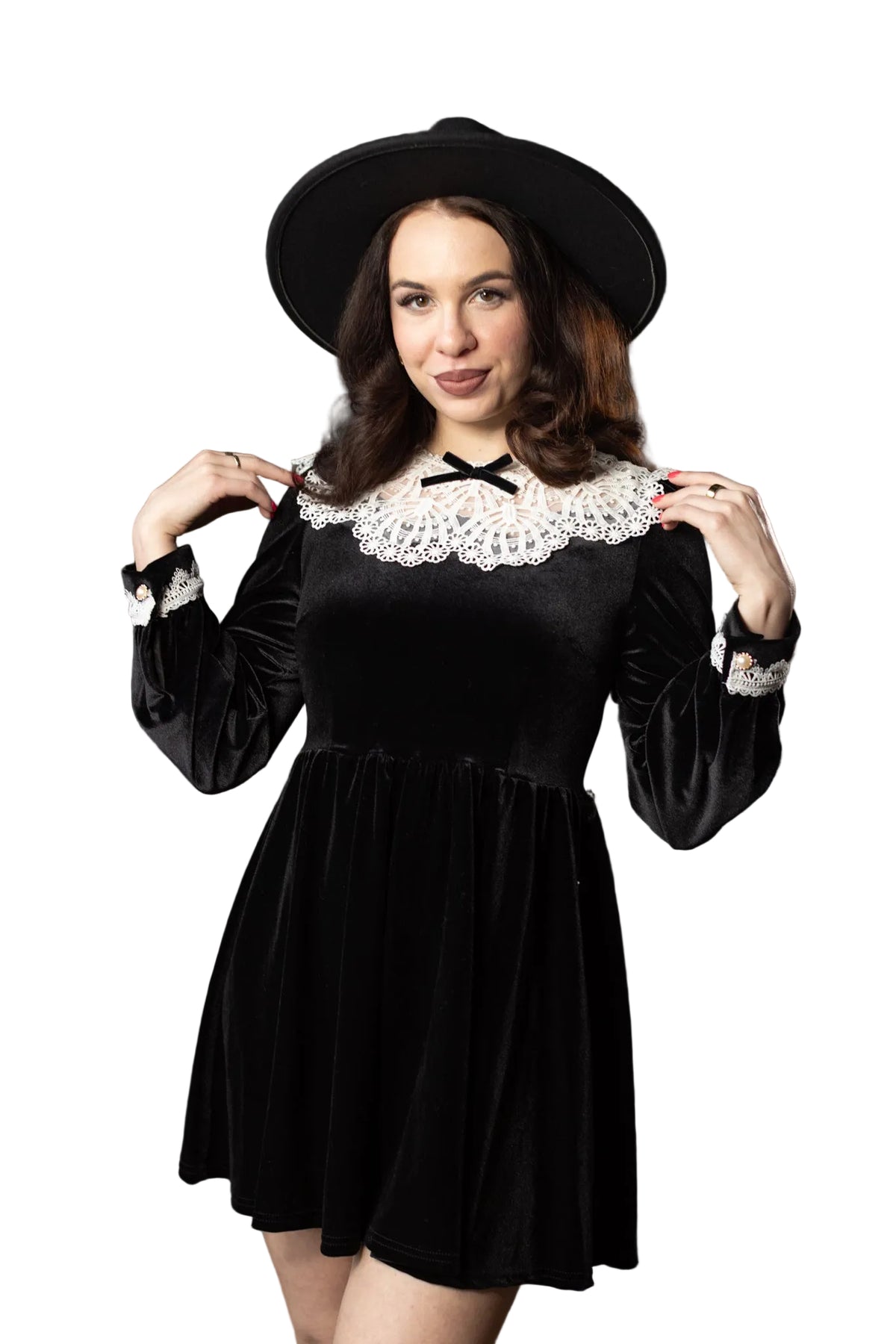 Elora Velvet Lace Collar Mini Dress