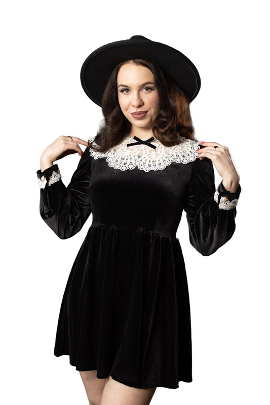 Elora Velvet Lace Collar Mini Dress