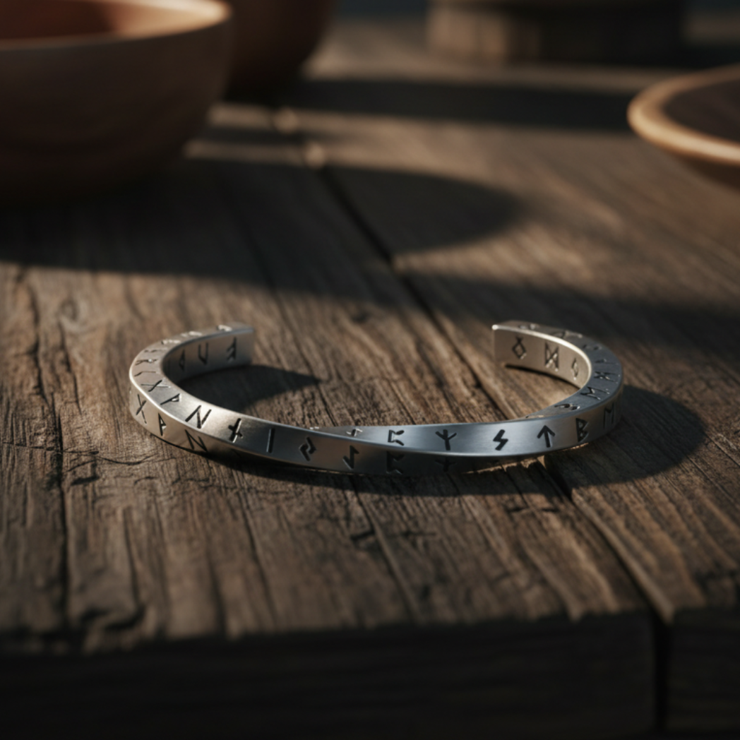 Wrath of the Norsemen Stainless Steel Viking Rune Twist Bracelet