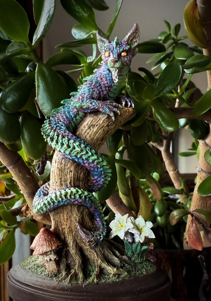 Tatzelwurm/ Dragon Cat Statue, Full Color Resin Sculpture