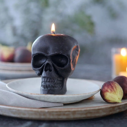 Sculpted Skull Candle – 100% Beeswax – Black - Handcrafted