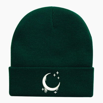 Embroidered Moon & Stars Knit Beanie Hat - Shadow Threadz Crypt