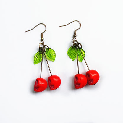 Blood Cherry Skull Earrings - Shadow Threadz Crypt