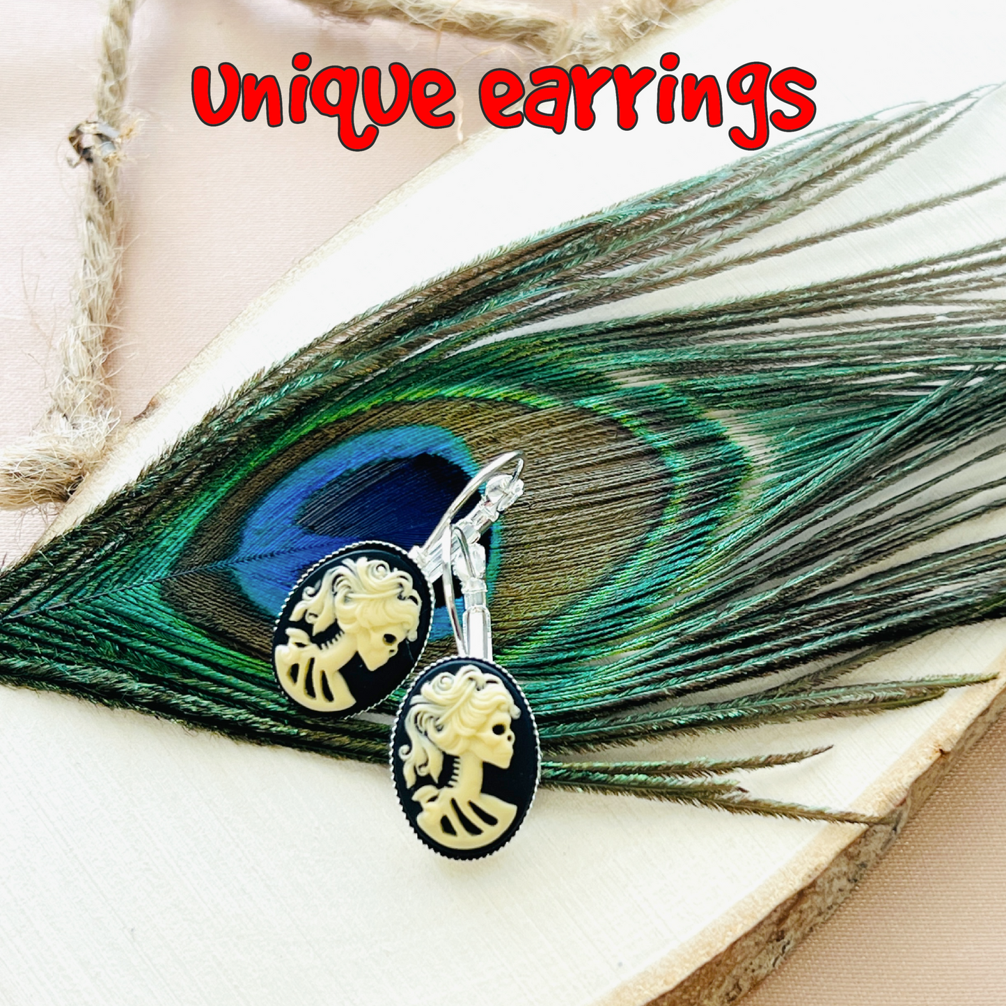 Gothic Skeleton Cameo Earrings Victorian Lolita Lady Skull Jewelry Silver Bronze