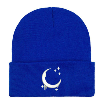 Embroidered Moon & Stars Knit Beanie Hat - Shadow Threadz Crypt