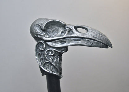 Raven Skull Cane, Hand Sculpted Walking Stick