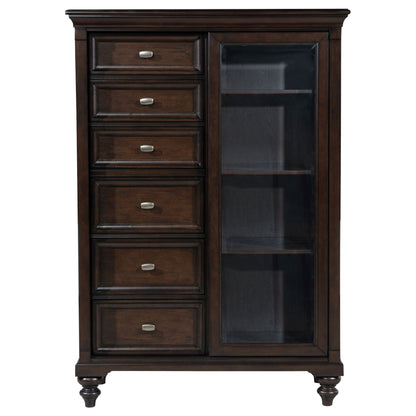 Dark Oak 6-drawer Tempered Glass Door Chest