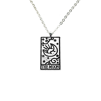 Vintage Tarot Card Necklace Silver Mystic Sun Moon Star Fortune Pendant