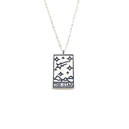 Vintage Tarot Card Necklace Silver Mystic Sun Moon Star Fortune Pendant