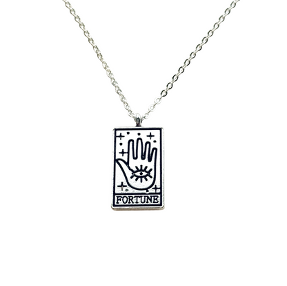 Vintage Tarot Card Necklace Silver Mystic Sun Moon Star Fortune Pendant