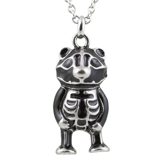 Bony Bear Skeleton Pendant Necklace Gothic Silver Charm