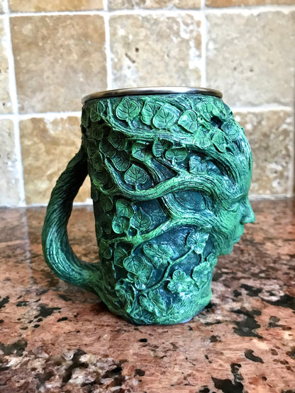 Dryad Mug, Green Hand Sculpted Resin I Stainless Steel Liner