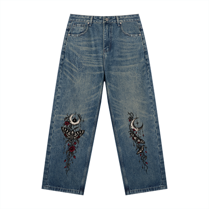 Crimson Moon Moth Heavyweight Jeans