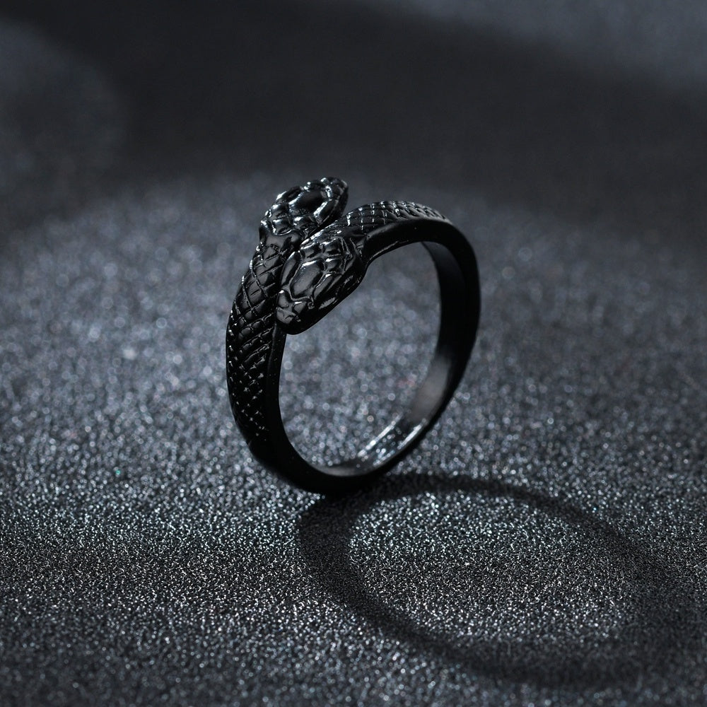 Serpent’s Oath Double Adjustable Snake Ring - Shadow Threadz Crypt