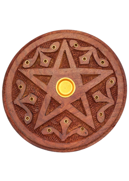 Carved Wood Pentacle Cone & Sitcks Incense Burner
