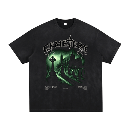 Cemetery Haunts Vintage Washed Hand-Frayed T-Shirt