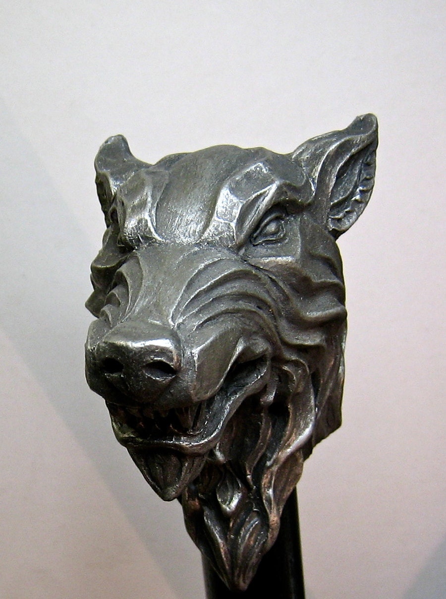 Wolf Head Cane, Hand Sculpted Walking Stick | Medieval Gothic