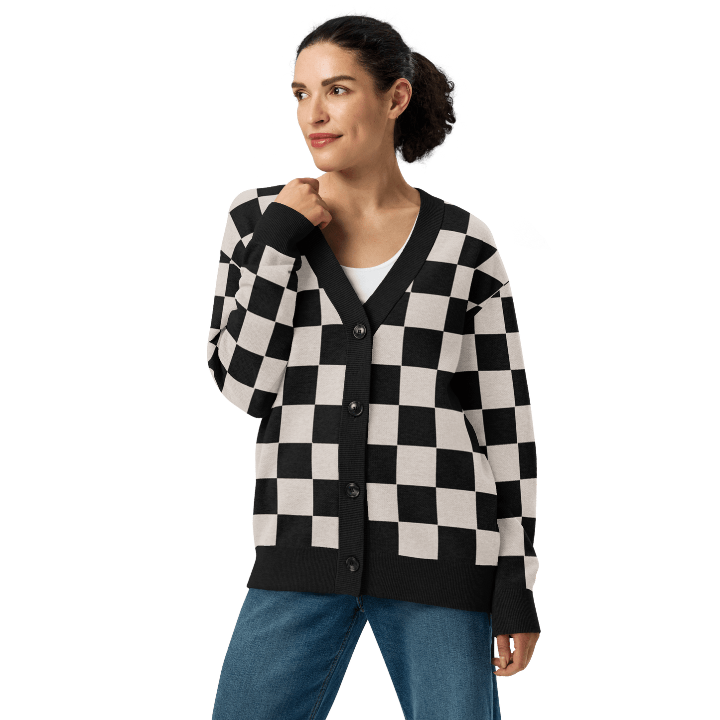 Checkers and Cream Knit Cardigan